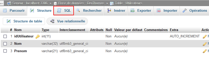 Gestion table et acces Sql